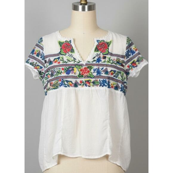 Anthropologie Vanessa & Virginia Embroidered Boho High Low Peasant Top Sz 6 - Picture 2 of 15